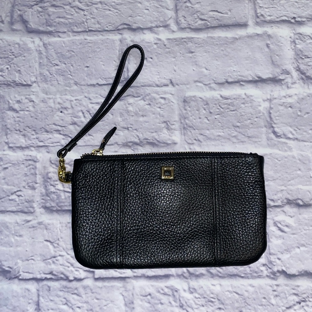 Lodis Black Pebbled Leather Wristlet
